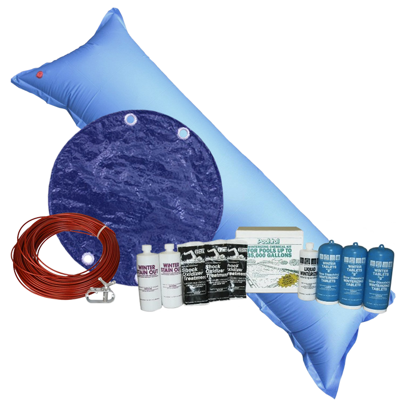 33 foot round Royal solid winter cover bundle with chemical kit and air pillow