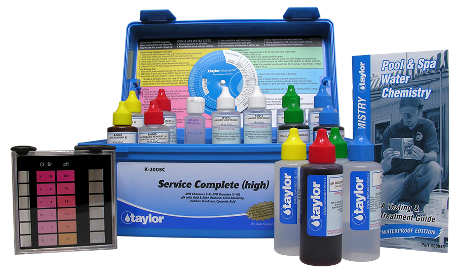 Taylor K-2005C-8 service complete pool test kit, high range, with 2 oz reagents