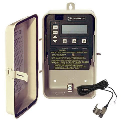 Intermatic PE153F three circuit digital pool time clock in steel enclosure with freeze probe