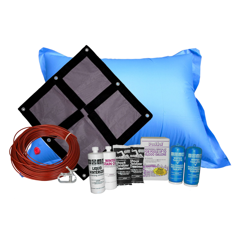 PoolTux Ultra Premium solid winter cover bundle for a 24' round above ground pool