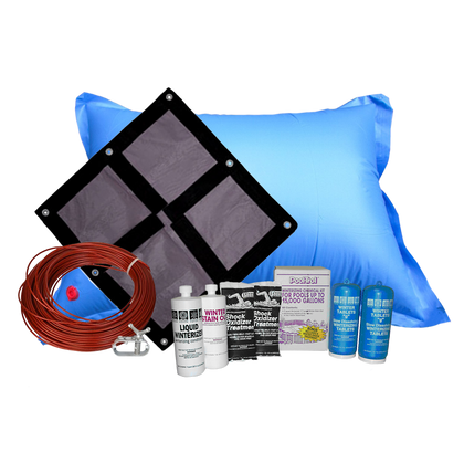 PoolTux Ultra Premium 24' Round Solid Winter Cover Bundle with 15k Chemical Closing Kit and 4' x 8' Air Pillow