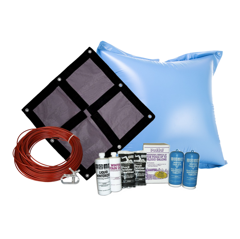 PoolTux Ultra Premium solid winter cover bundle for a 15' round above ground pool