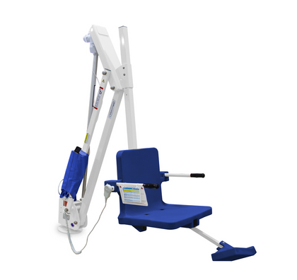 Aqua Creek Mighty 600 pool lift F-MTY600, white powder coat frame with a blue seat