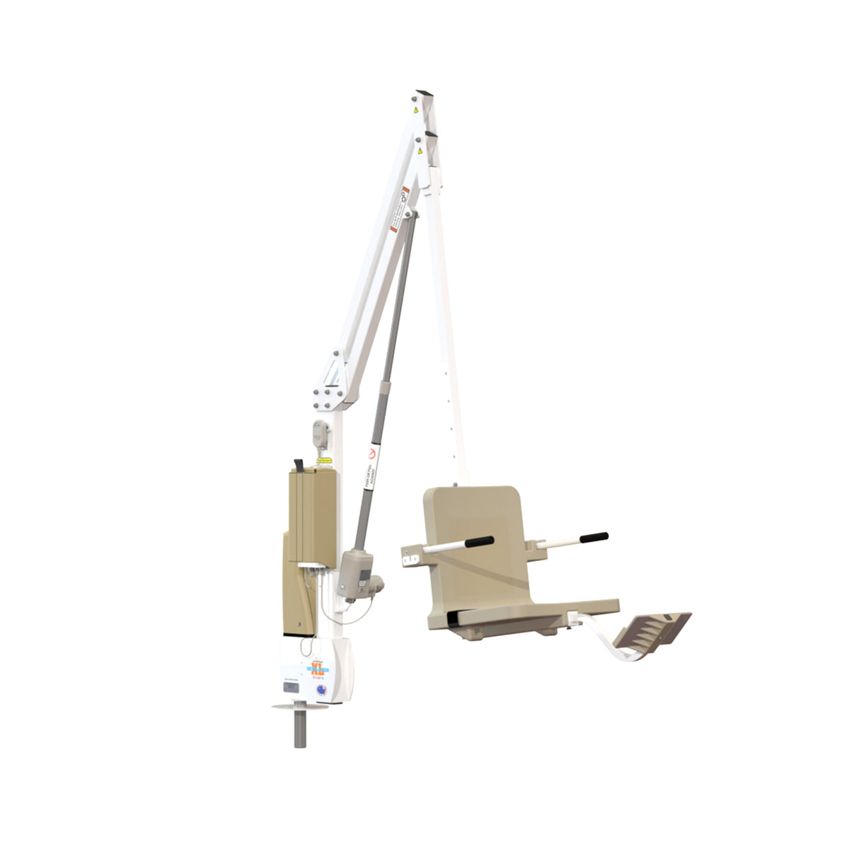 Aqua Creek Revolution XL F-REVXL-T white pool lift with a tan seat