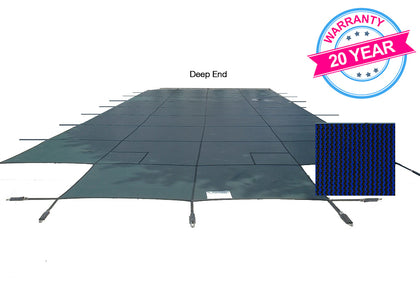 PoolTux King99 25 x 45 ft Mesh Safety Cover, Center Step, Blue, CSPTBMP25451