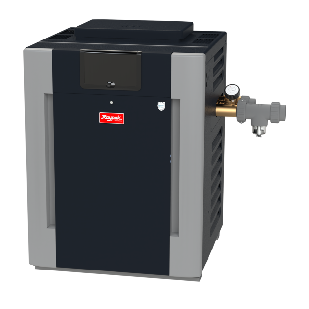 Raypak B-R406A-EN-C 399K BTU natural gas ASME pool heater, front view
