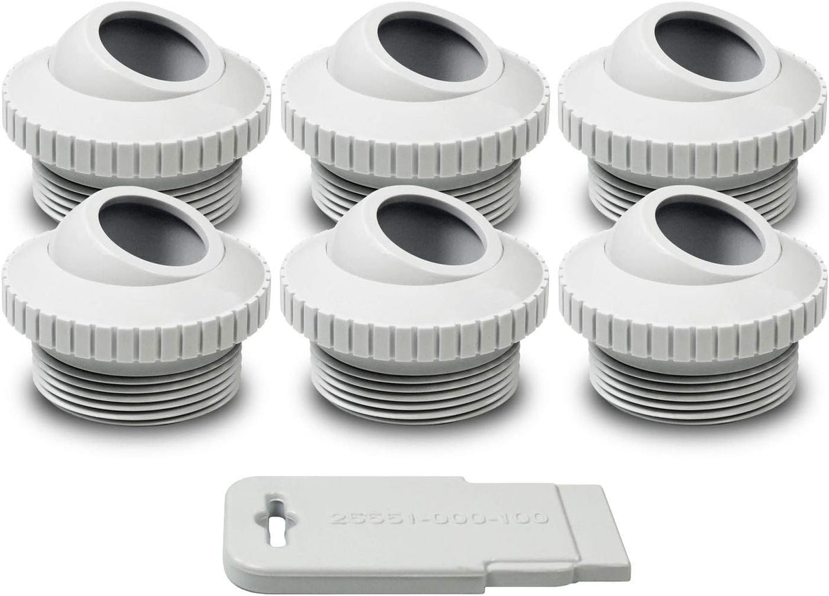 Aquamoto white 1 inch eyeball jet fittings, 6 pack with installation tool