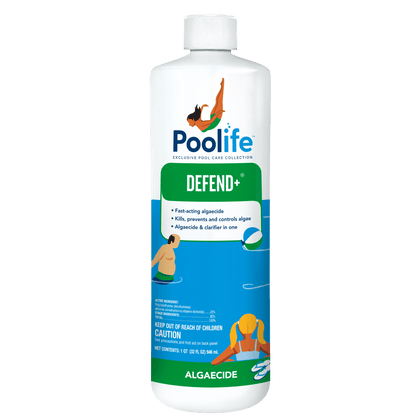 Poolife Defend+ non-foaming algaecide 1 quart bottle, product photo