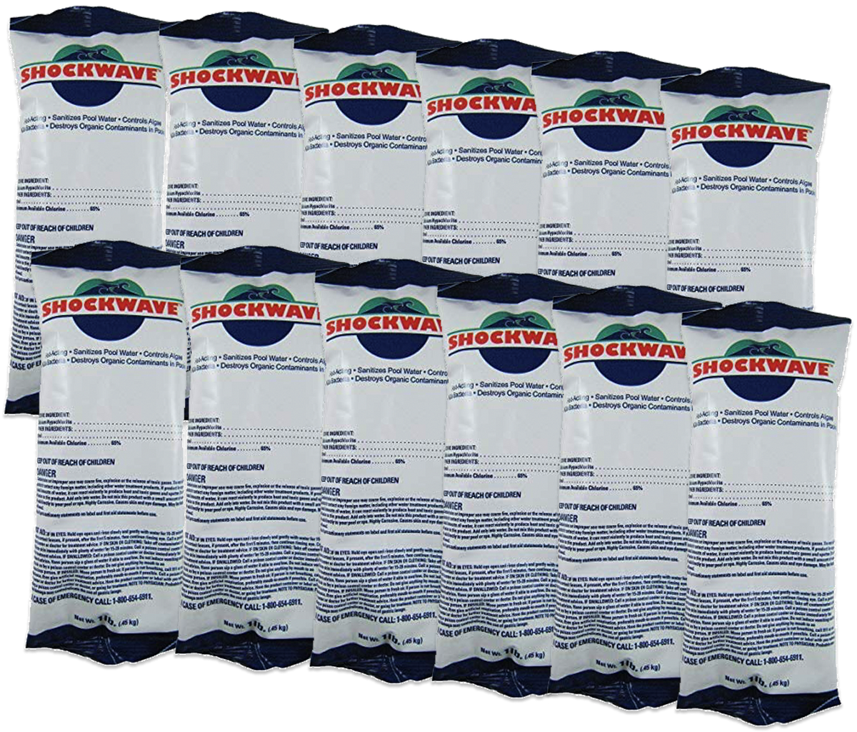Case of 12 one pound bags of Cal-Hypo Shockwave 68% granular pool shock