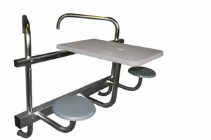 Global Pool Products two seat high-top swim-up bar with silver vein frame, granite grey top and matching umbrella