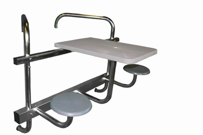 Global Pool Products two seat high-top swim-up bar with silver vein frame, granite grey top and matching umbrella