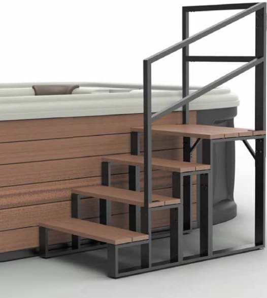 Life Essentials MST040 four step swim spa steps with handrail, grey composite treads
