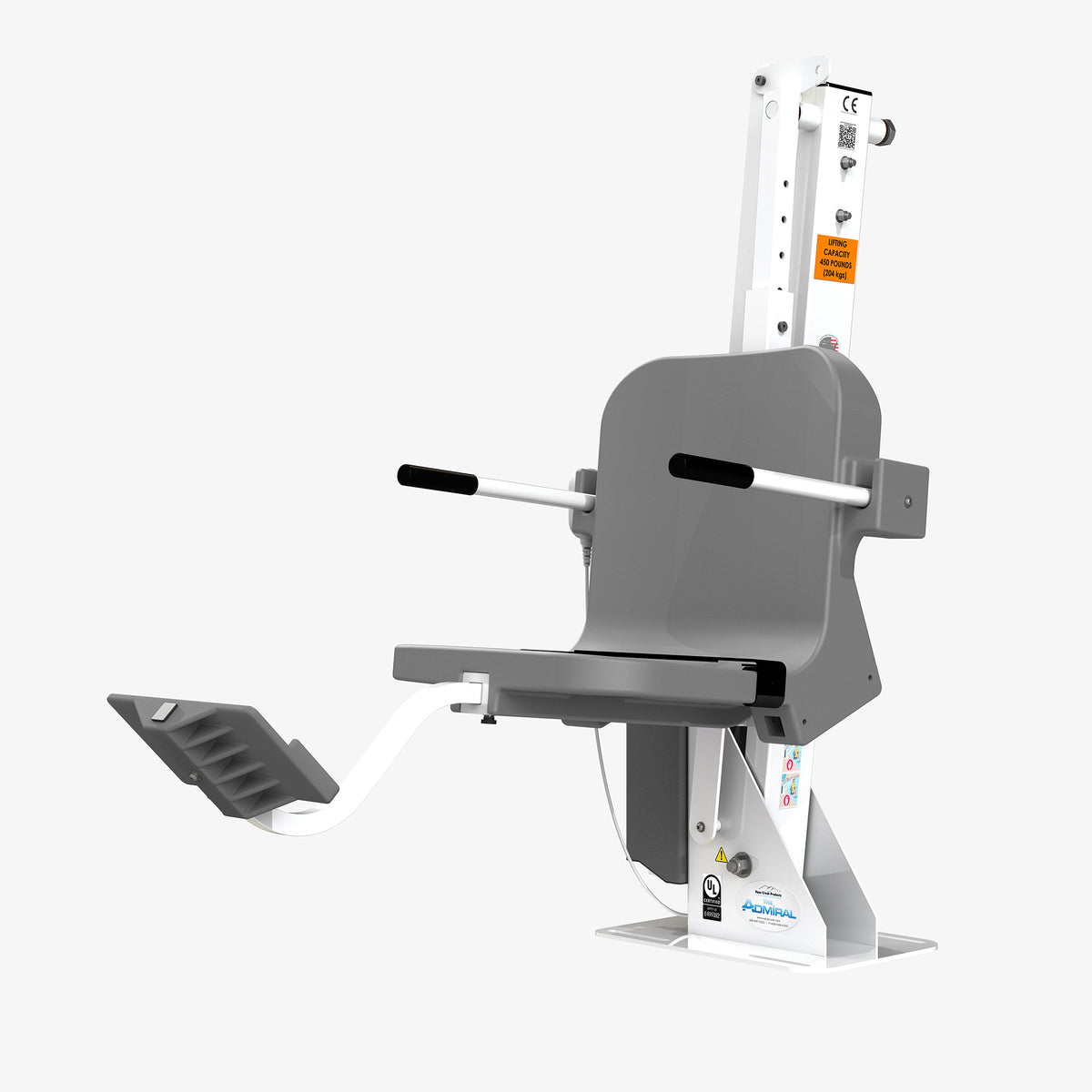 Aqua Creek Admiral F-ADMRL-G white pool lift with a gray seat