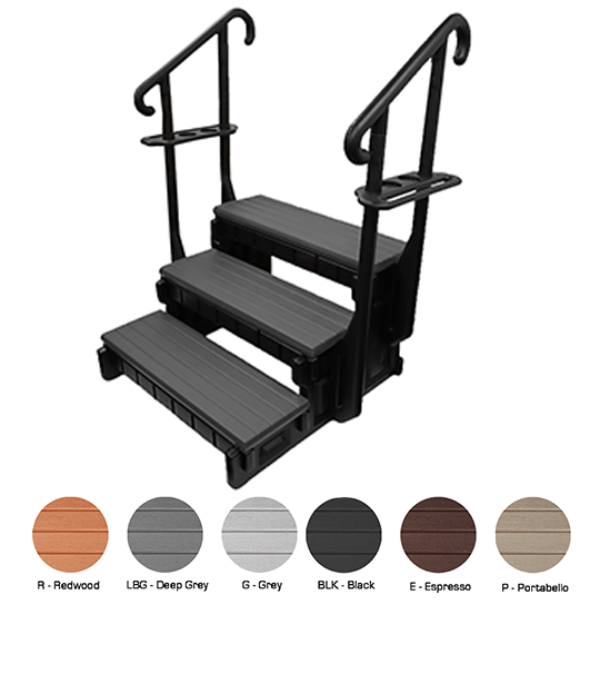 Confer SSS36-3-LBG-B 36 inch 3-tread spa step in deep gray with black frame