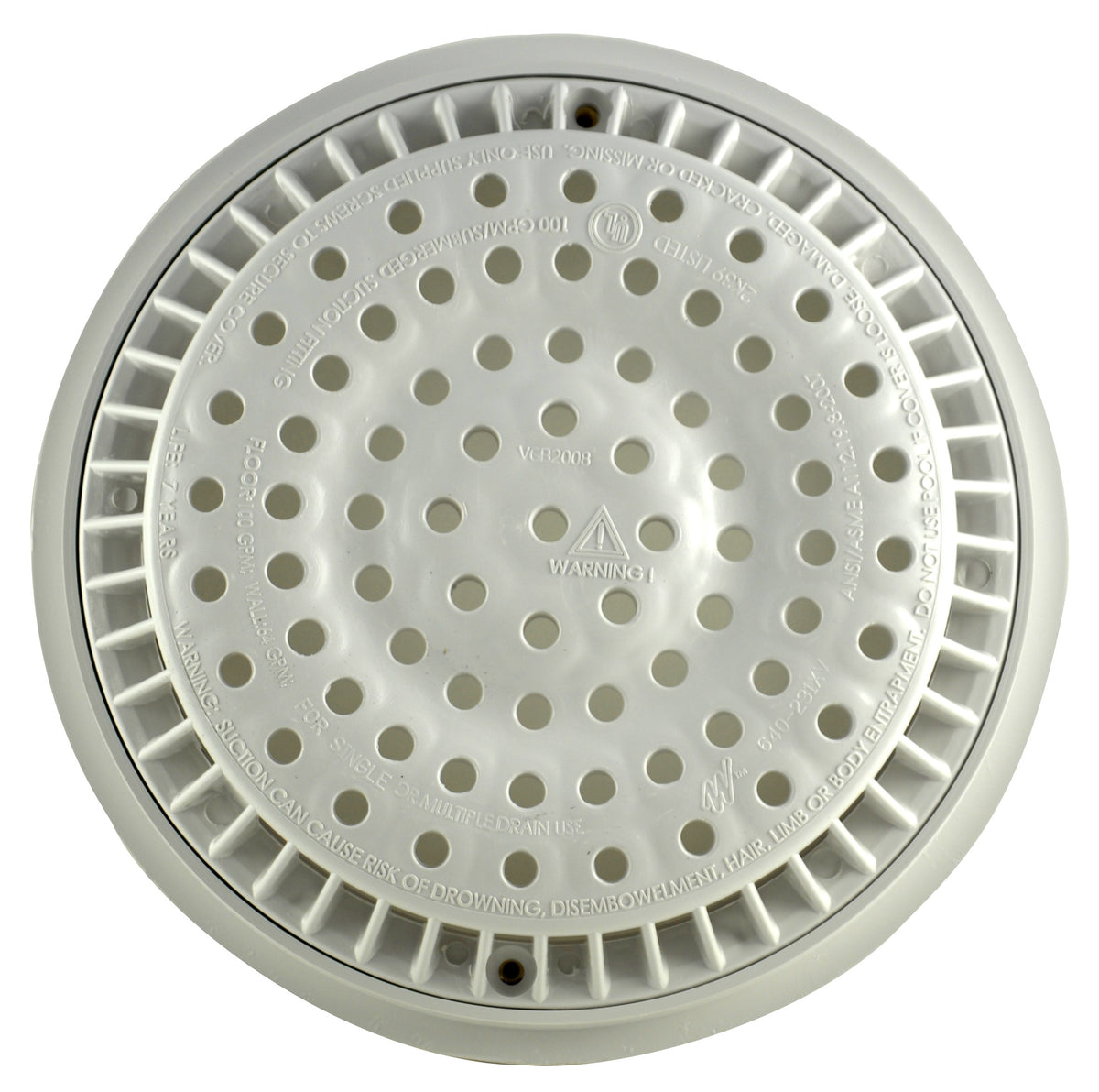 SuperPro SG640-2310VC 8 inch round white anti-vortex main drain frame and grate
