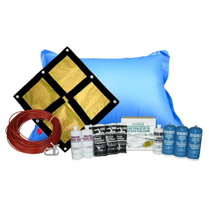 PoolTux Emperor 33' Round Solid Winter Cover Bundle with 35k Chemical Closing Kit and 4' x 8' Air Pillow