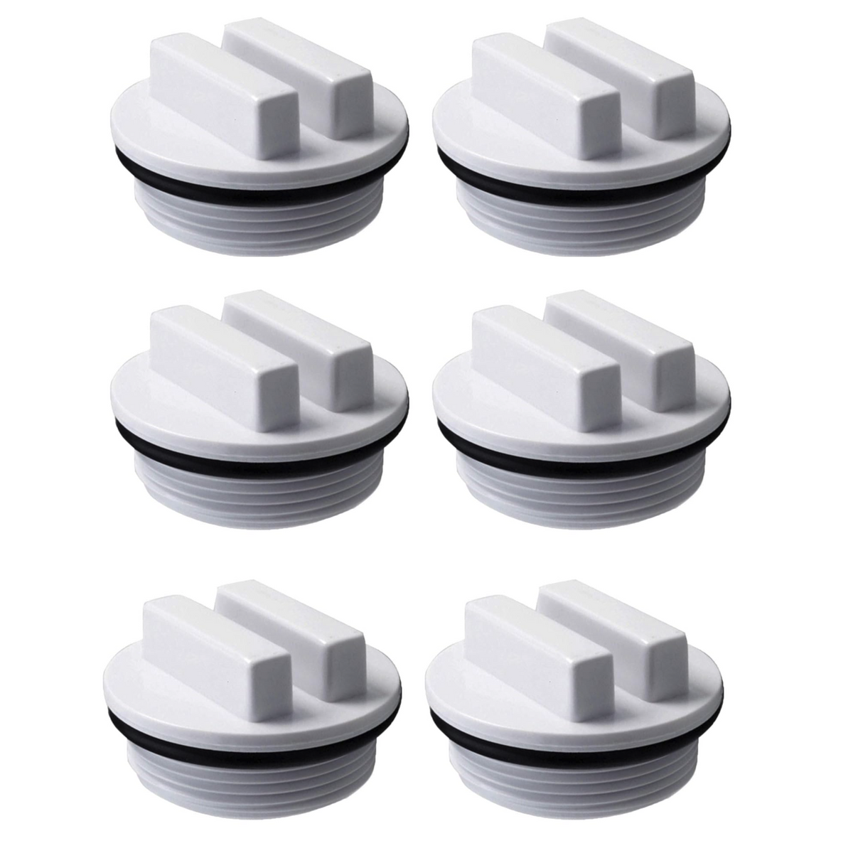 Six pack of 1-1/2 inch threaded pool winterizing plugs with o-rings