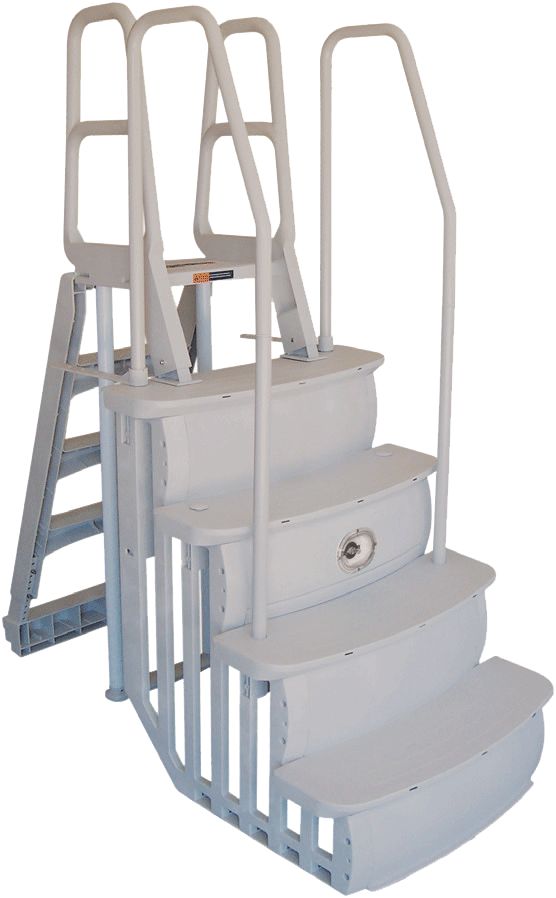 Main Access Easy Step 36 inch wide pool step with Smart Choice ladder and dual handrail in taupe