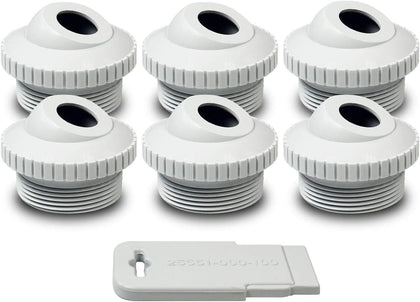 Aquamoto white 3/4 inch eyeball return jet fittings, pack of 6 with installation tool