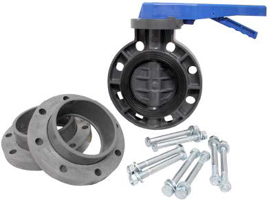 Lasco KIT30711Z 3 inch 711 Series PVC butterfly valve with flange kit