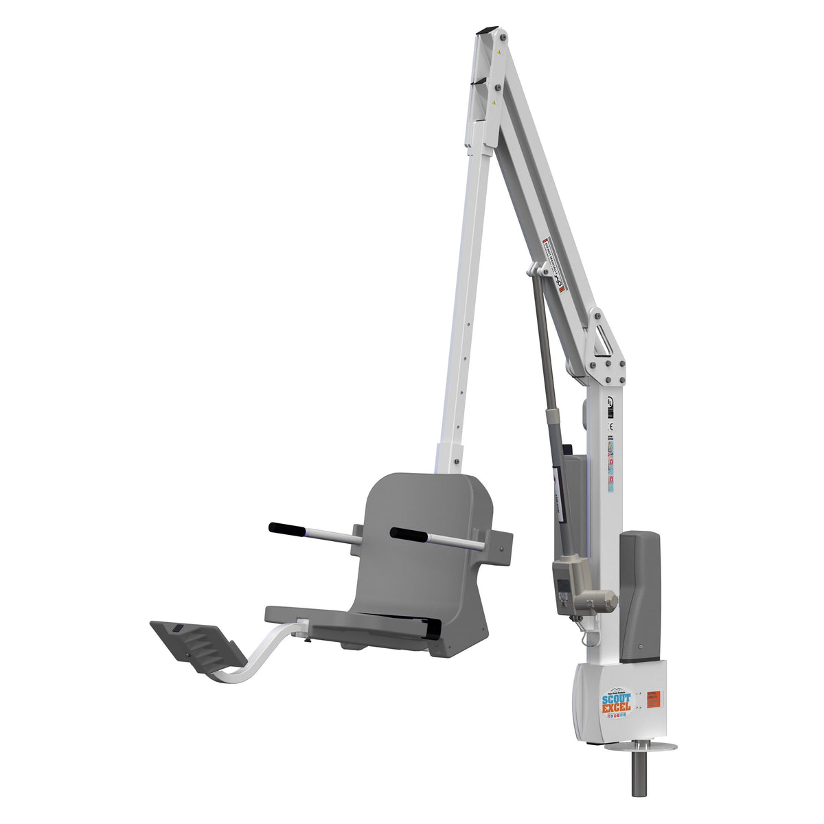 Aqua Creek Scout Excel pool lift F-SCTXL-G, white powder coat frame with a gray seat