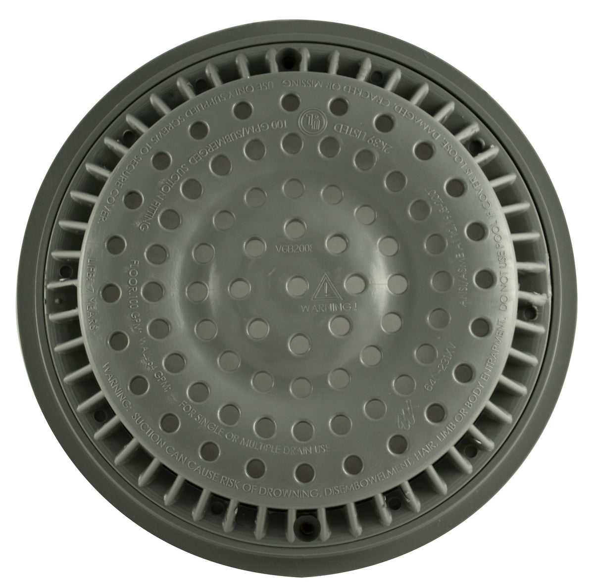 SuperPro SG6402317 VC 8 inch round gray anti-vortex main drain frame and grate