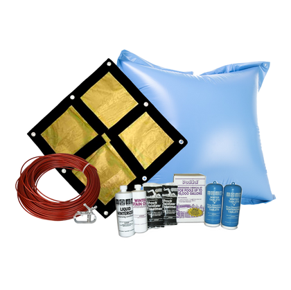 18' round Emperor solid winter cover bundle with chemical closing kit and air pillow