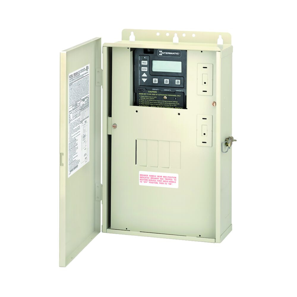 Intermatic PE25300 60 amp load center with P1353ME three circuit digital timer mechanism