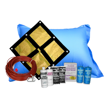 PoolTux Emperor 12'x24' Oval Solid Winter Cover Bundle with 15k Chemical Closing Kit and 4' x 8' Air Pillow