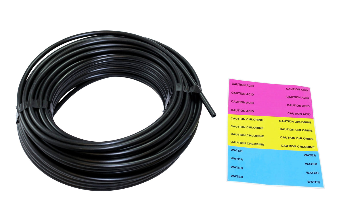 Pentair 522446 chem kit tubing, 1/4 inch black, 100 ft with labels