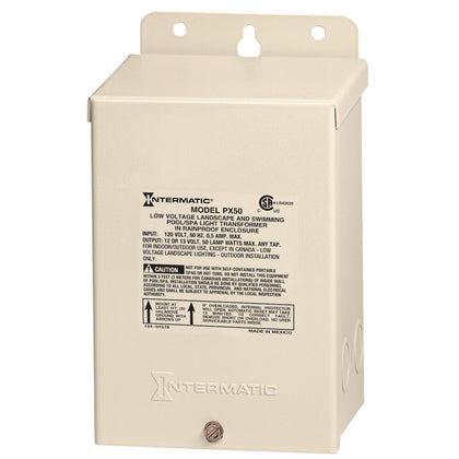 Intermatic PX50 50 watt pool and spa safety transformer in a beige steel enclosure