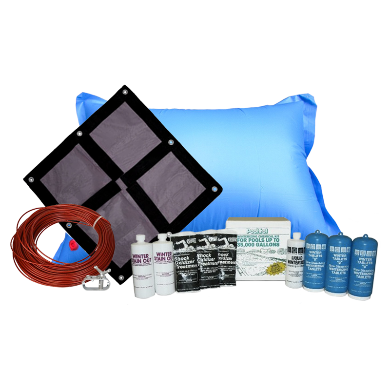 PoolTux Ultra Premium solid winter cover bundle for a 16'x25' oval above ground pool