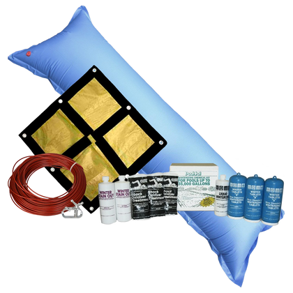 PoolTux Emperor 16'x32' Oval Solid Winter Cover Bundle with 35k Chemical Closing Kit and 4.5' x 15' Air Pillow