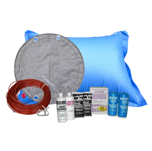 24 ft round solid winter cover bundle with chemical closing kit and air pillow
