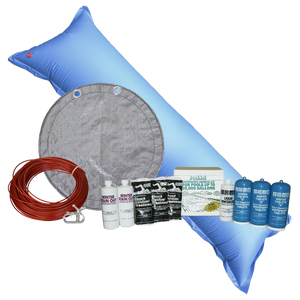 Solid winter cover bundle for a 30 foot round above ground pool with closing kit and air pillow