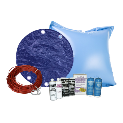 PoolTux Royal 16' Round Solid Winter Cover Bundle with 15k Chemical Closing Kit and 4' x 4' Air Pillow