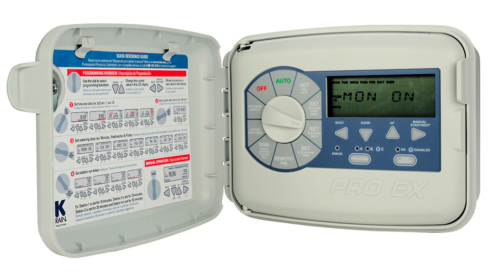 K-Rain 3202-P PRO EX 2.0 modular outdoor 4 station irrigation controller with 110V pigtail