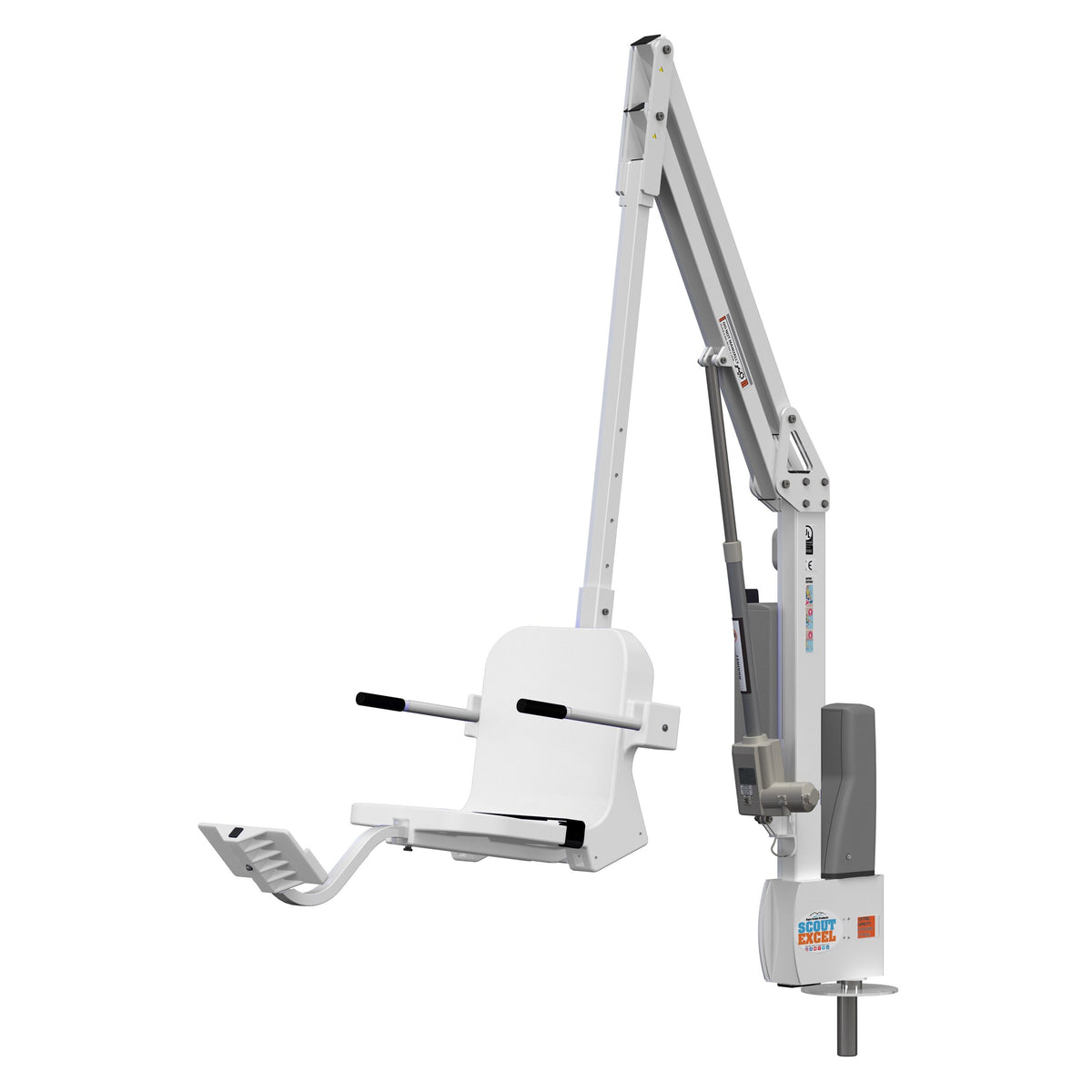 Aqua Creek Scout Excel pool lift F-SCTXL-W, white powder coat frame with a white seat