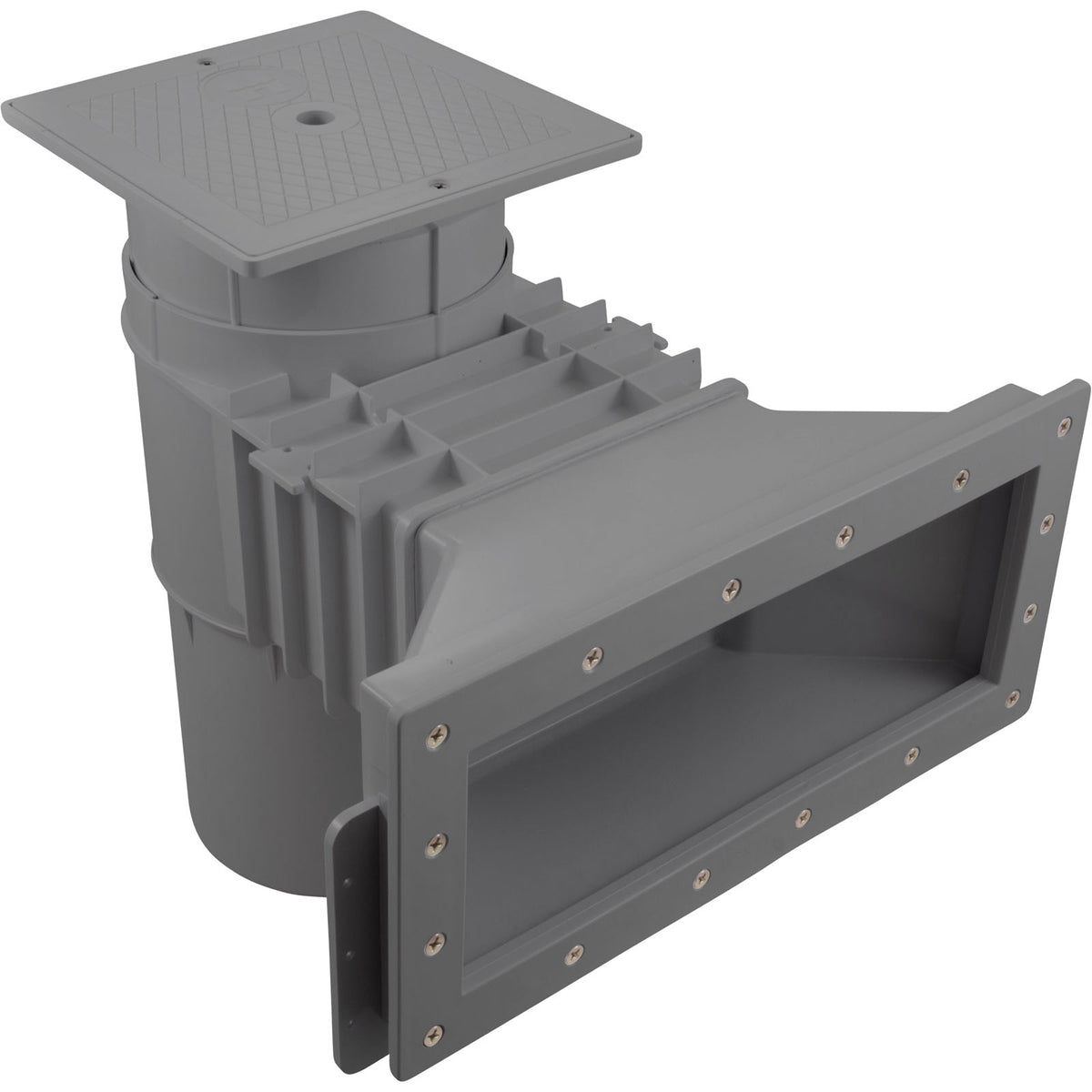 Hayward SP10852OMDGR Auto-Skim wide track outside mount skimmer in dark grey, front view