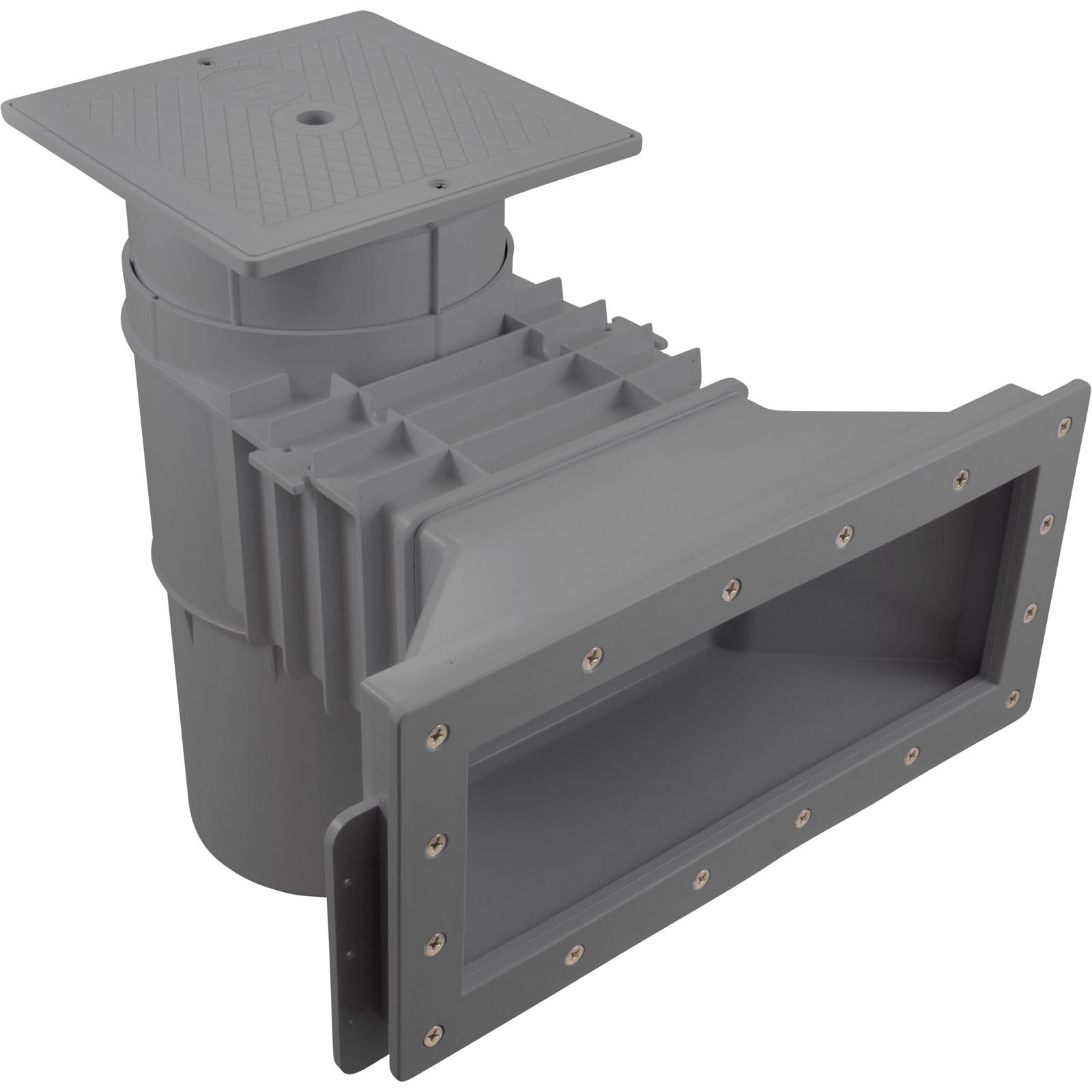 Hayward SP10852OMDGR Auto-Skim wide track outside mount skimmer in dark grey, front view