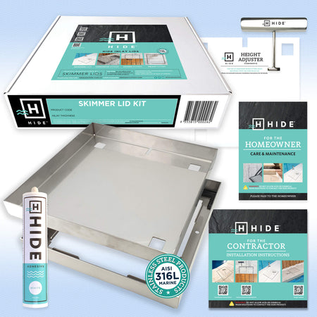 Hide HSL12-0.8 12 in. pool deck skimmer lid kit with inlay material set flush in the deck
