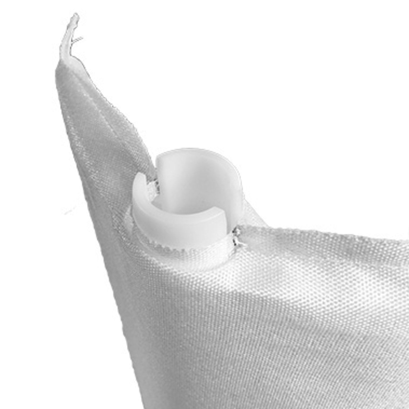 Close up of the reinforced center tube port and stitched seam on a DE filter grid