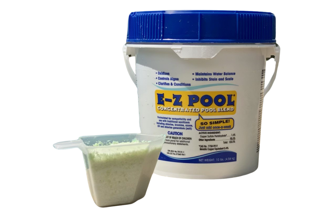 E-Z Pool pail with a scoop of granules