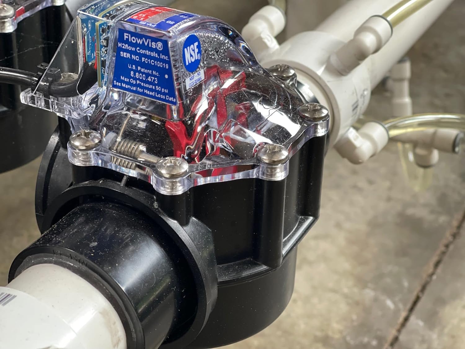 H2Flow FlowVis flow meter showing the GPM velocity scale
