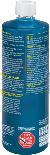 GLB Robarb 71205 Super Blue pool clarifier, product label detail