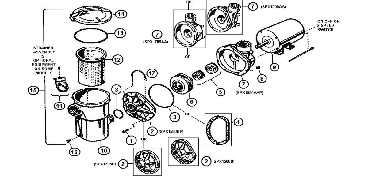 Hayward Power-Flo LX and Power-Flo II exploded parts diagram with numbered keys