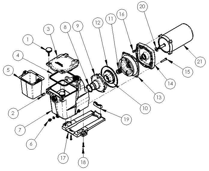 Hayward Super Pump exploded parts diagram with numbered keys