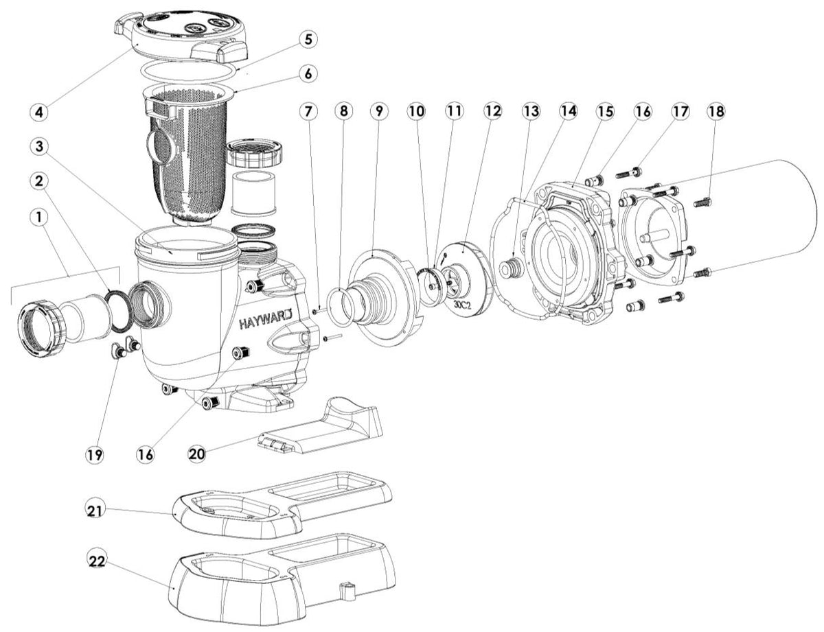 Hayward TriStar Pump exploded parts diagram with numbered keys