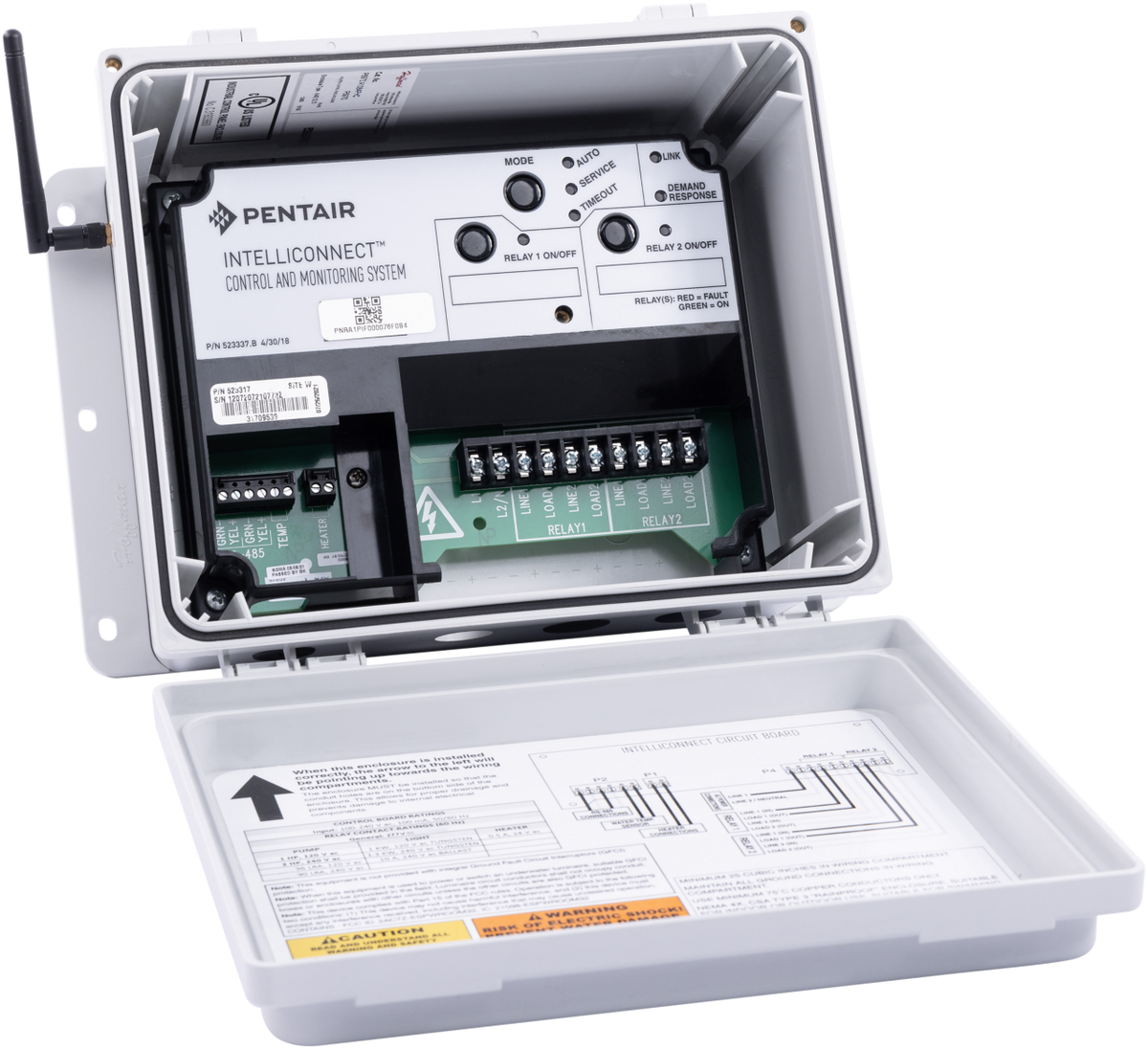 Pentair IntelliConnect EC-523317 with the enclosure open and antenna fitted