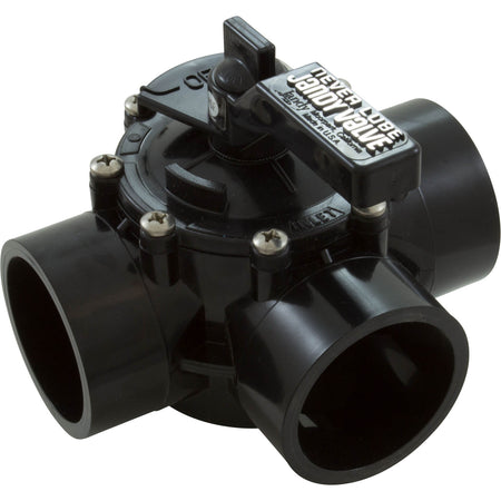 Jandy 4717 NeverLube 3 port valve, side view showing the handle and ports